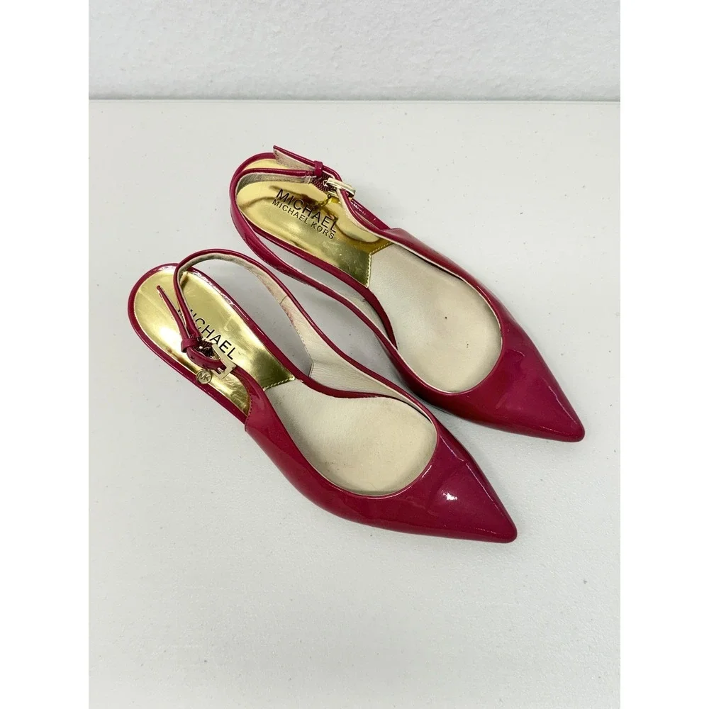 Michael Kors Pink Patent Leather Pointed Toe Slingback Kitten Heel Pumps 8 M